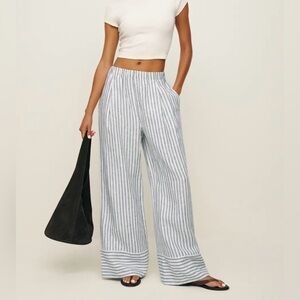 Reformation Fernando Linen Striped Wide-Leg Pants